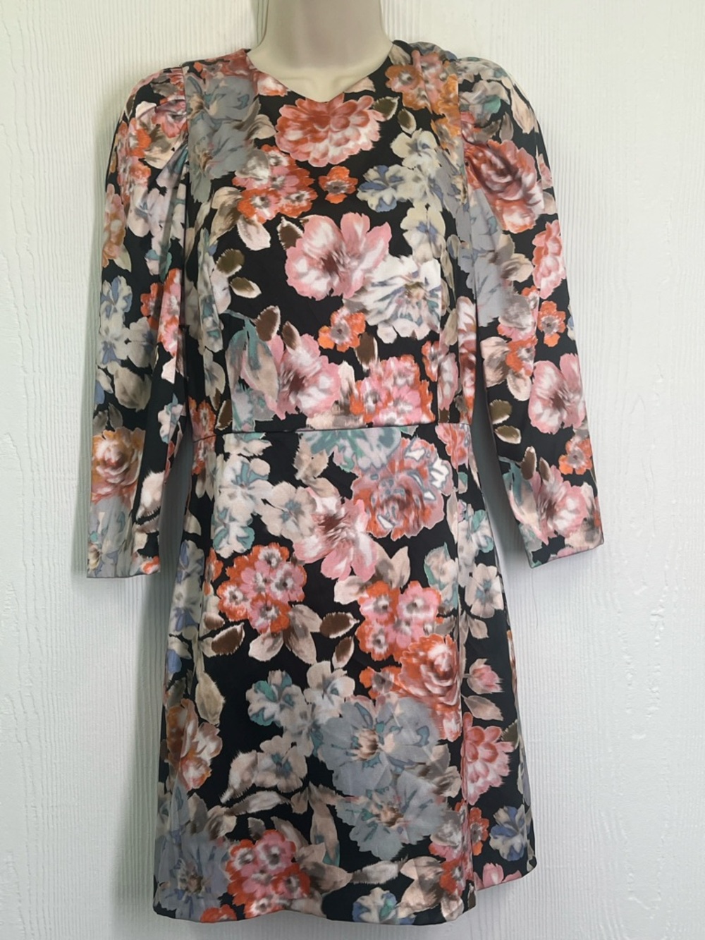 Zara - Colorful Floral Print Quarter Puff Long Sleeves Mini Dress Size Medium - Picture 2 of 10